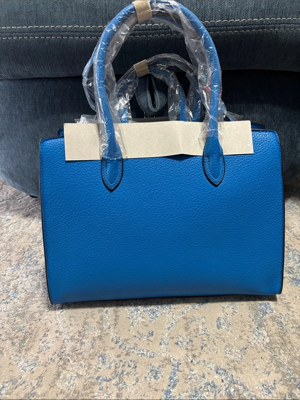 Blue Structured Satchel Handbag - 3 Piece Set